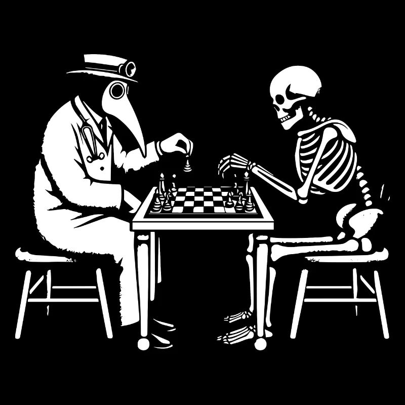 Doctor Plague Playing Chess with Skeleton