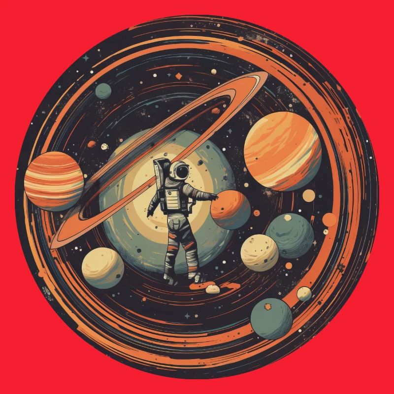 Astronaut in space with solar system and