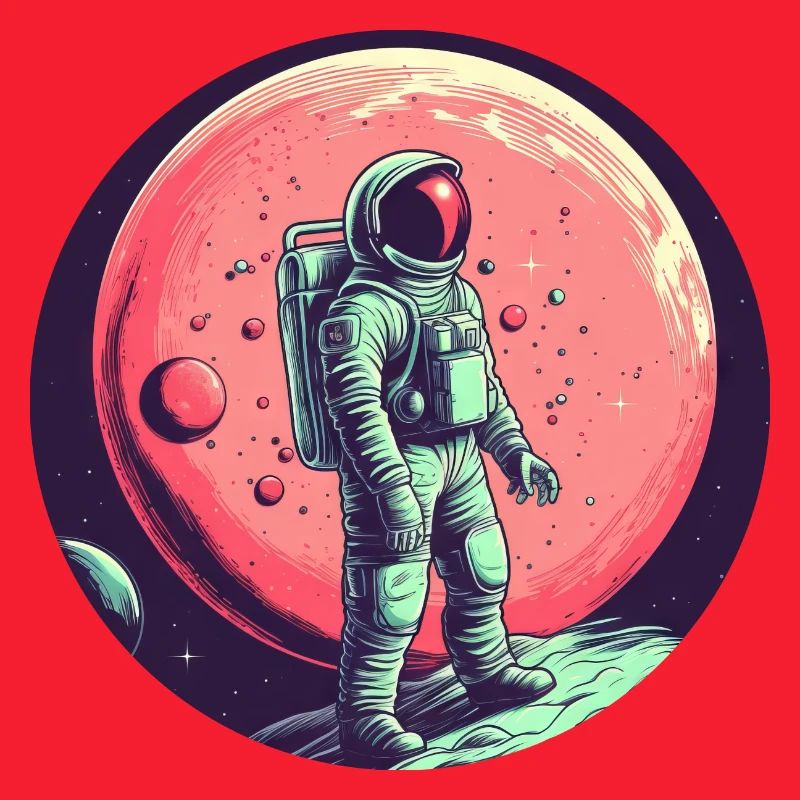 Astronaute et Lune rouge - Exploration spatiale