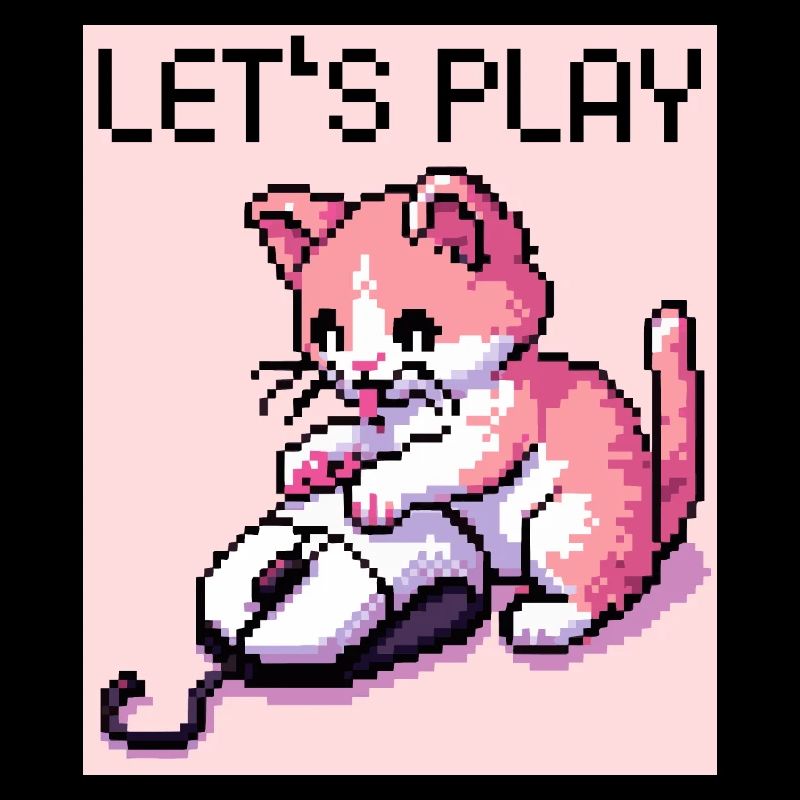 COMPUTER GAMING MOUSE RETRO PIXEL ART PINK CAT