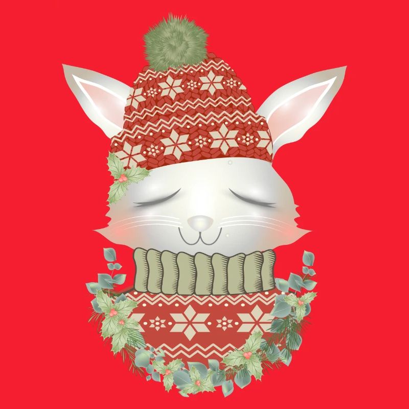 lapin blanc avec pull, bonnet et couronne
