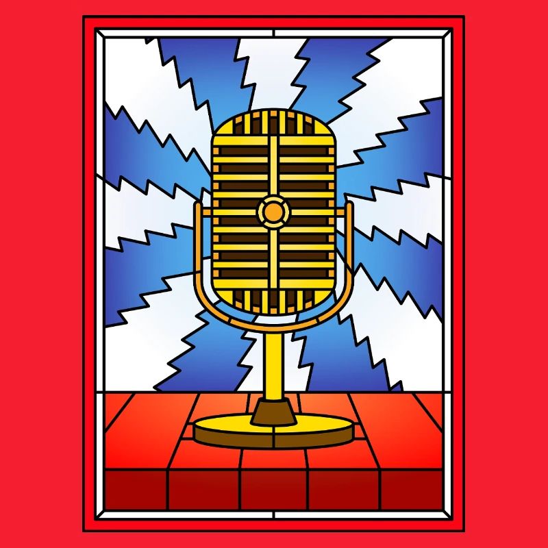 Retro Microphone Stained Glass Design