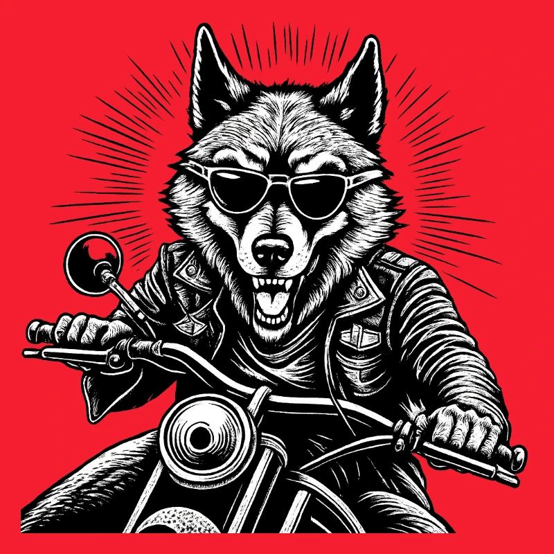 Wolf on Motorcycle Leather Jacket Graphic