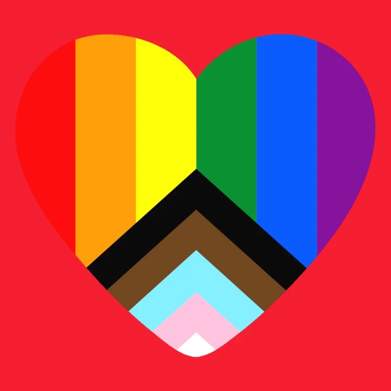 Le drapeau de la fierté du progrès LGBTQ+ en forme de cœur