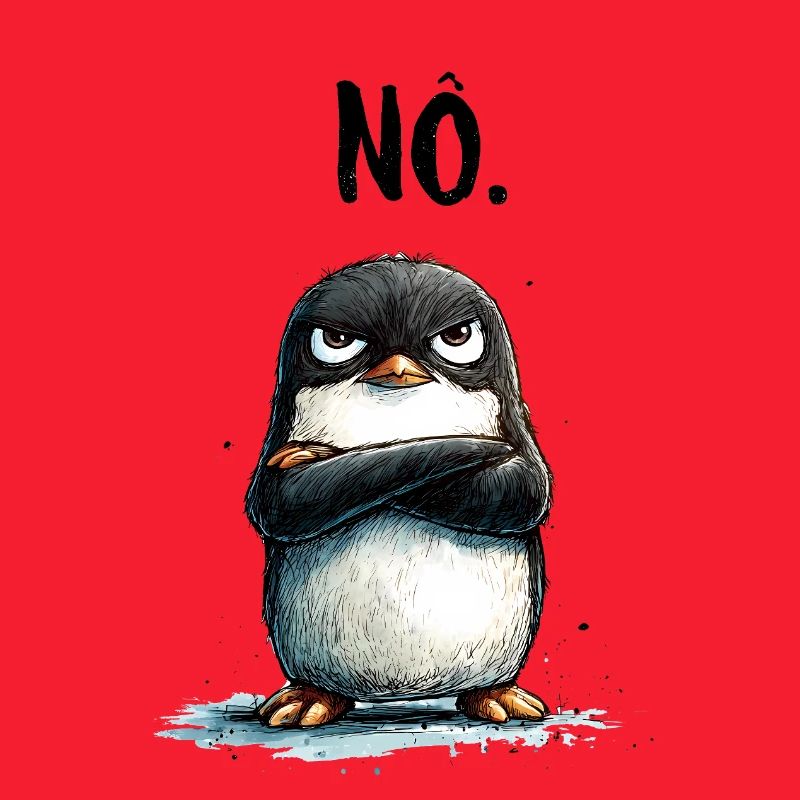 Grumpy Penguin Nope Statement Motif