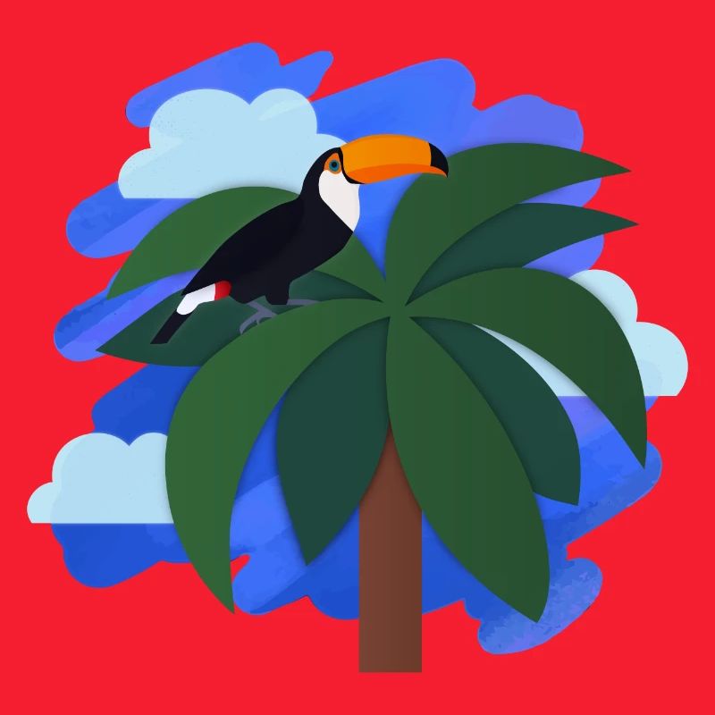 Toucan (palm tree, sky)