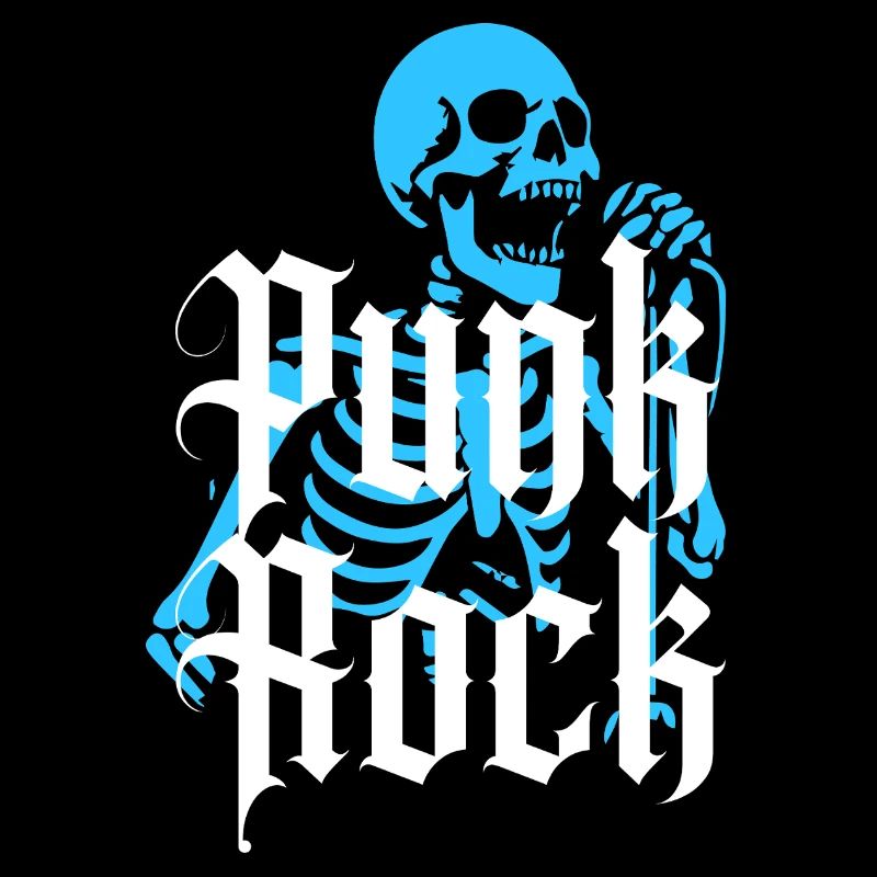 Vibrant Skeleton with Gothic Punk Rock Text