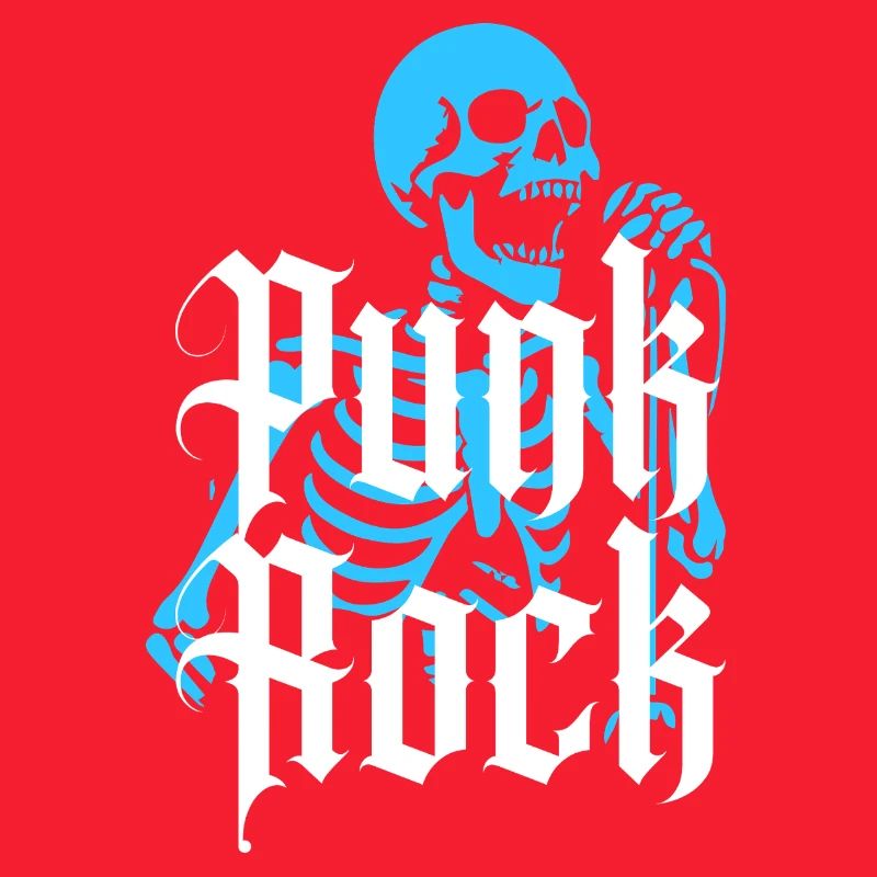 Vibrant Skeleton with Gothic Punk Rock Text