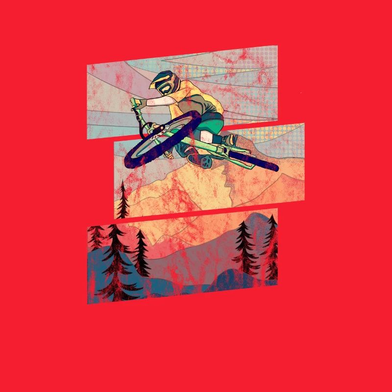 Retro Mountain Biker springt über die Table vor