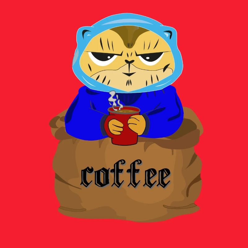 Kaffee im Sack mit einer Katze und ein Kaffeetasse