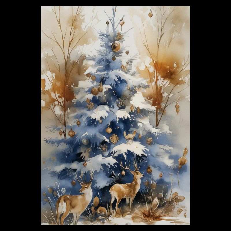 Blauer Weihnachtsbaum und Hirsch