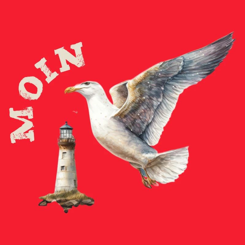 Moin Möwe maritim mit Leuchtturm