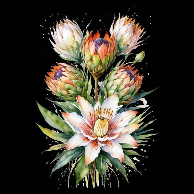 Protea Bloom Watercolor