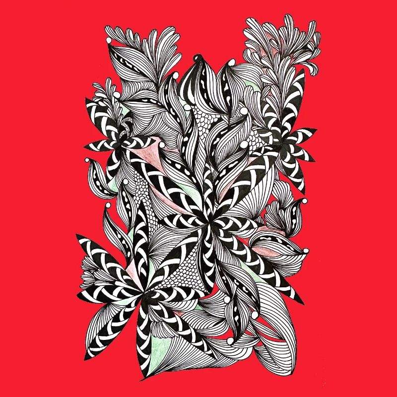 Black and white leaf pattern with accents