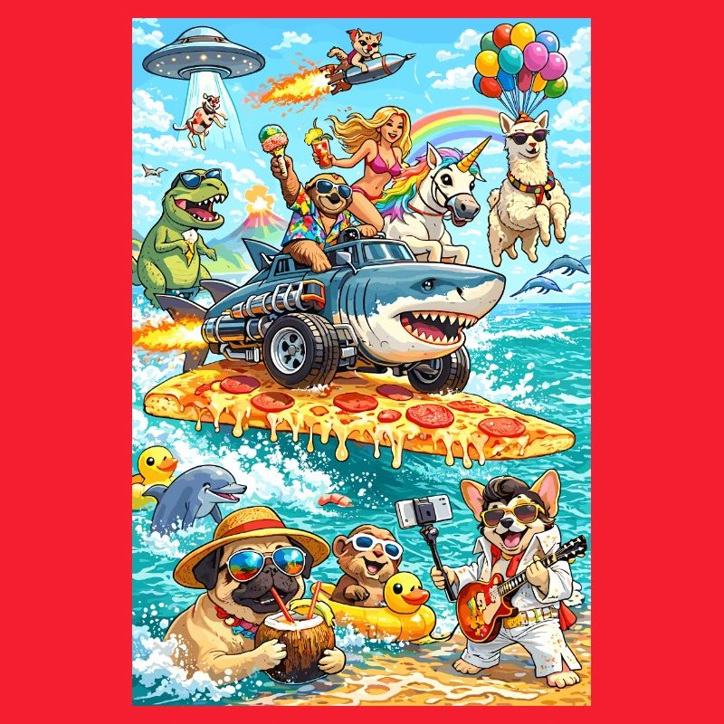 Dino Einhorn Pizza Beach