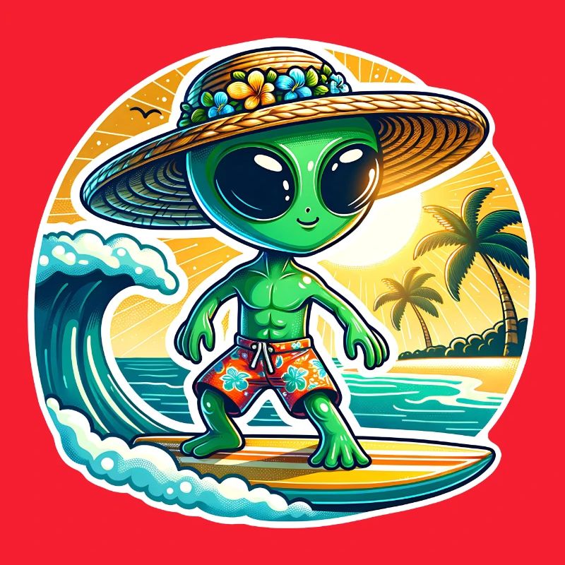 Lustiges kleines Alien auf Surfboard