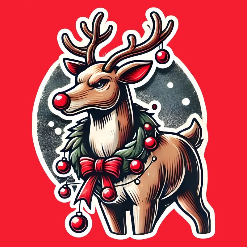 Rentier mit Weihnachtskranz