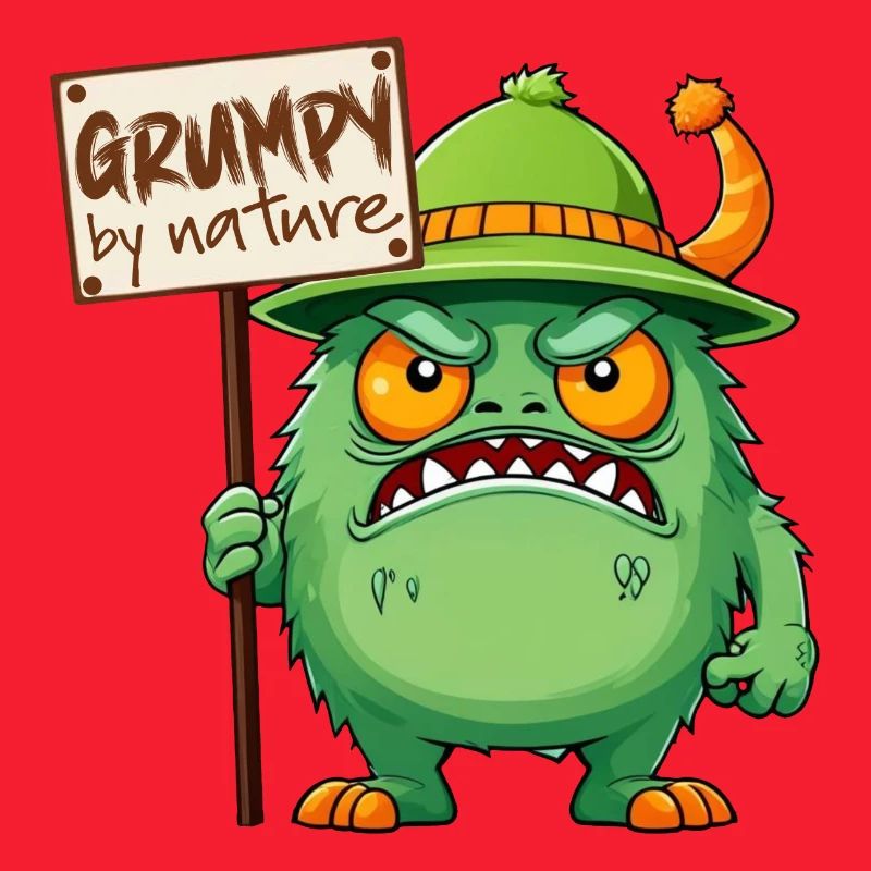 Funny monster grumpy grumpy bad-tempered