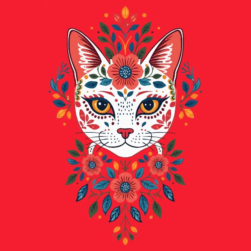 Tête de chat fleur dans le style folklorice
