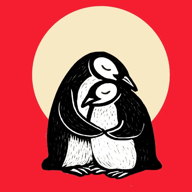 Hugging Penguins Duo