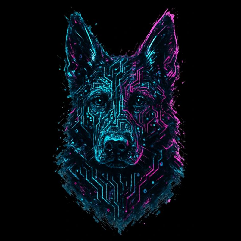 Deutscher Schäferhund Cyber Tech Neon Design
