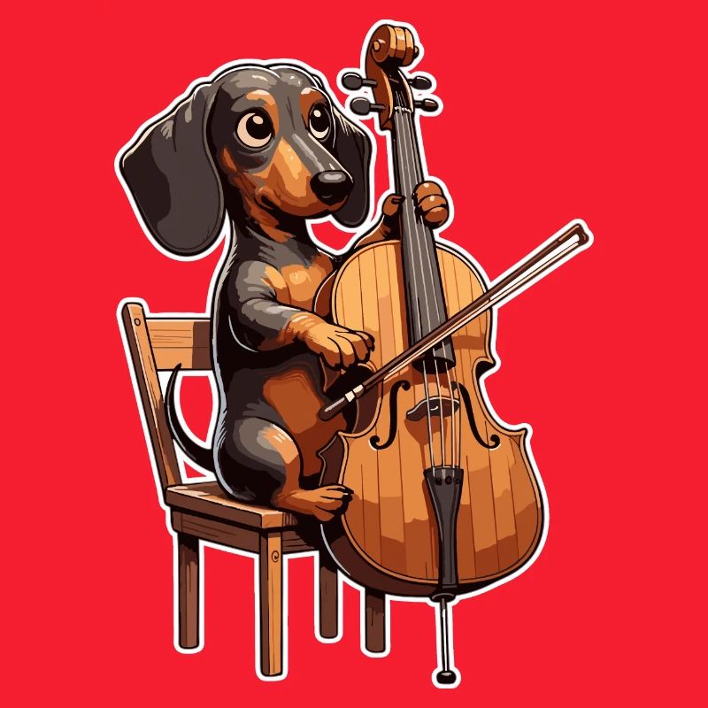 Teckel mignon jouant du violoncelle