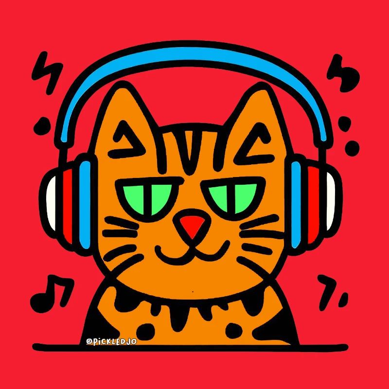 Katze trägt Kopfhörer Doodle