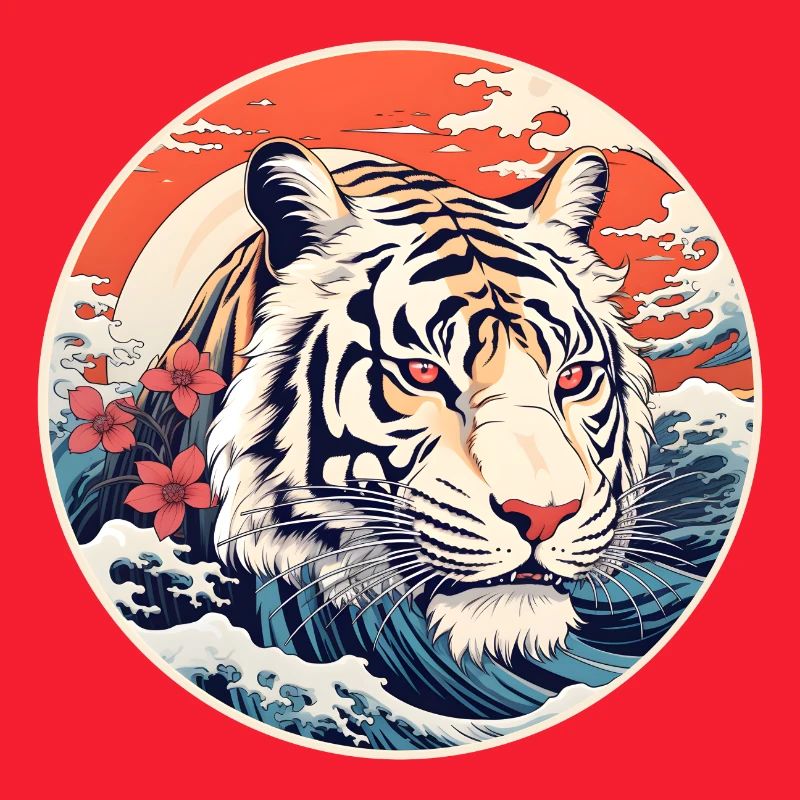 White tiger wave Ukiyo-e Hokusai