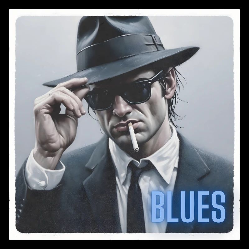 Blues brother mit Hut und Zigarette