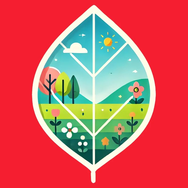 Blatt mit Frühlingslandschaft