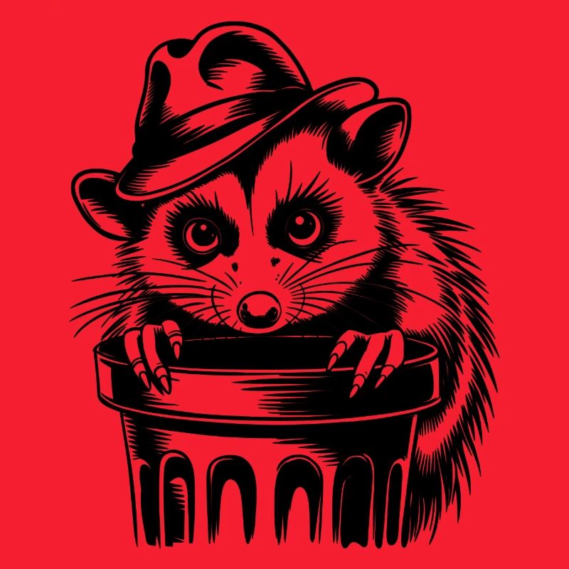 Cool possum with hat and garbage can