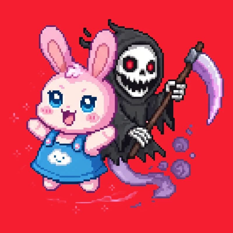 Pastel Goth Bunny Meets Grim Reaper Pixel Art