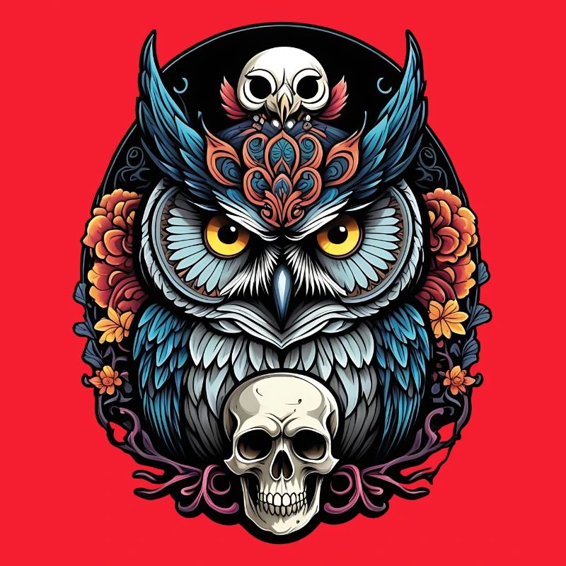 Dekorative Eule mit Skull und Rosenblüten