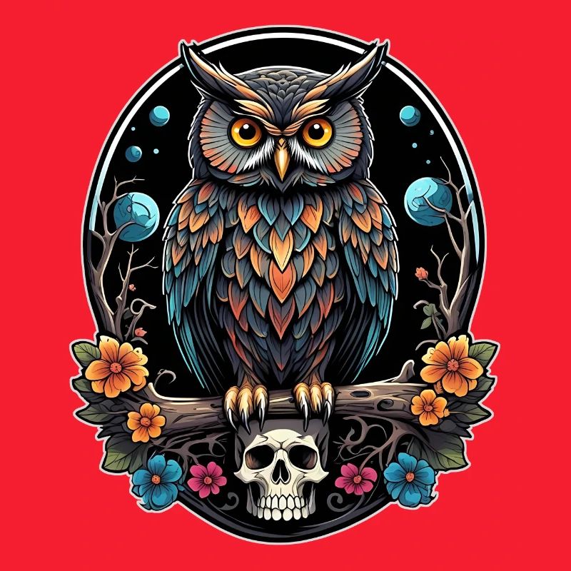 Dekorative Eule mit Skull und Rosenblüten