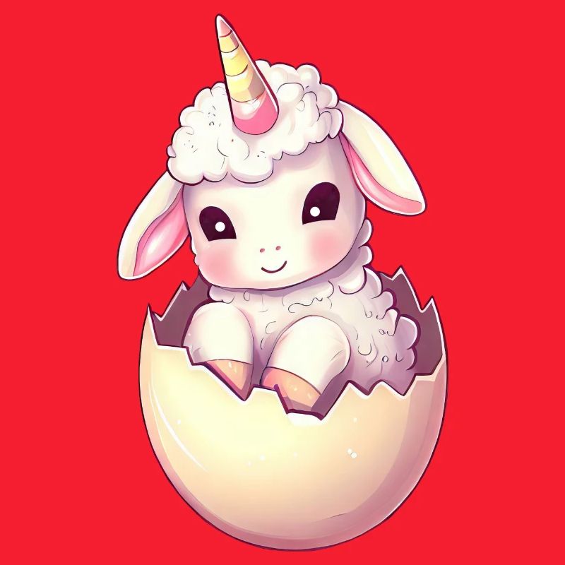 Sheep with unicorn in eggshell Imaginative