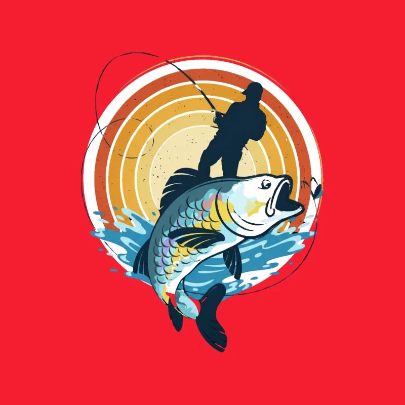 Pêcheur et poisson géant dans le cercle du soleil