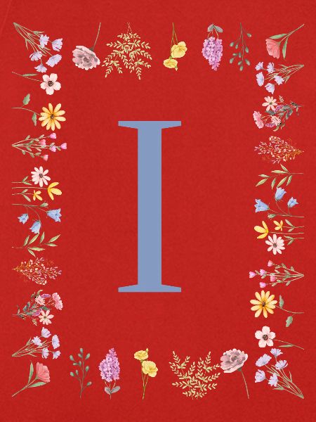 Florale Initial "I" Blumenmonogramm