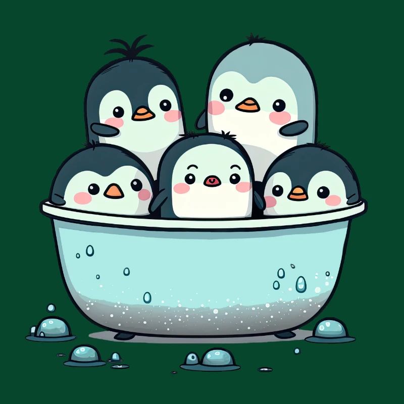 Cute Penguins having a Bath