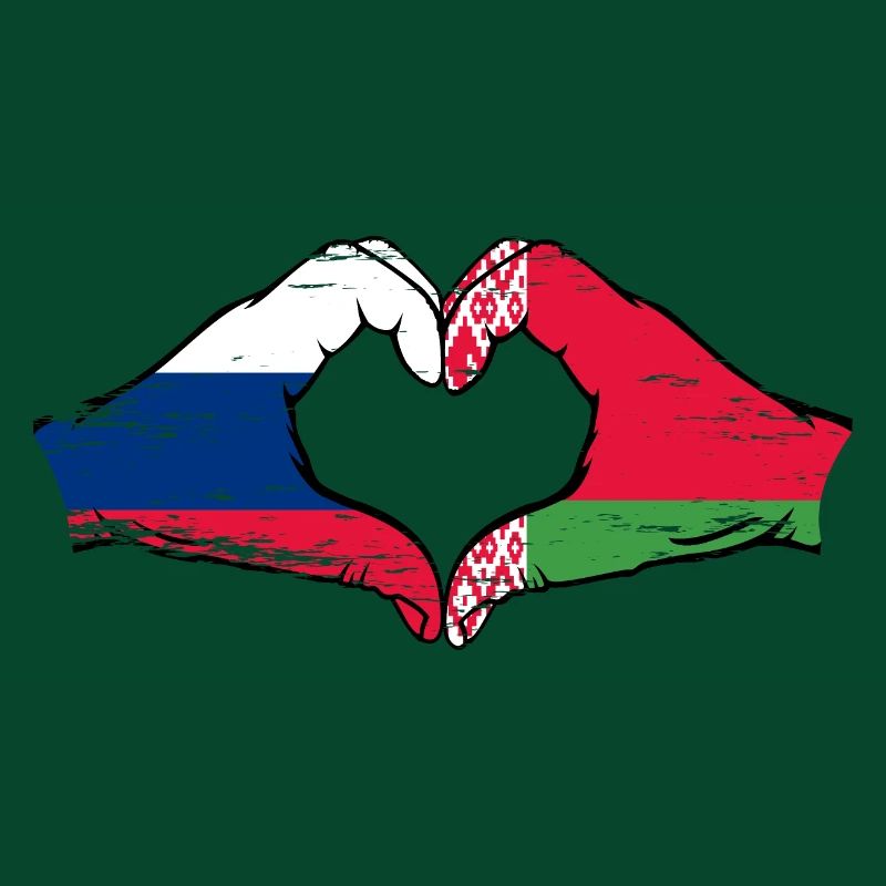 Russie Biélorussie drapeau mains coeur forme utilisé