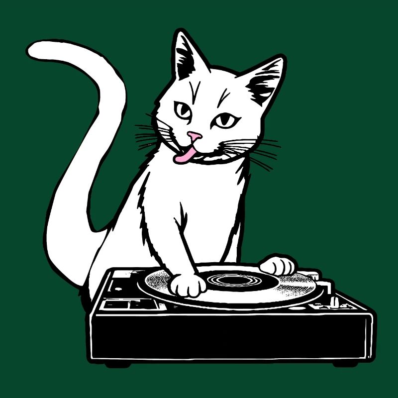 Katze als DJane am Turntable beim Scratching