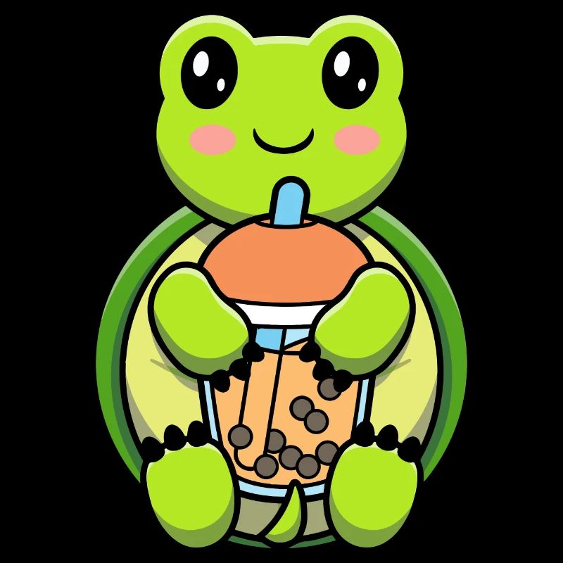 Bubble Milk Tea Turtle Drinking Boba Milk Tea