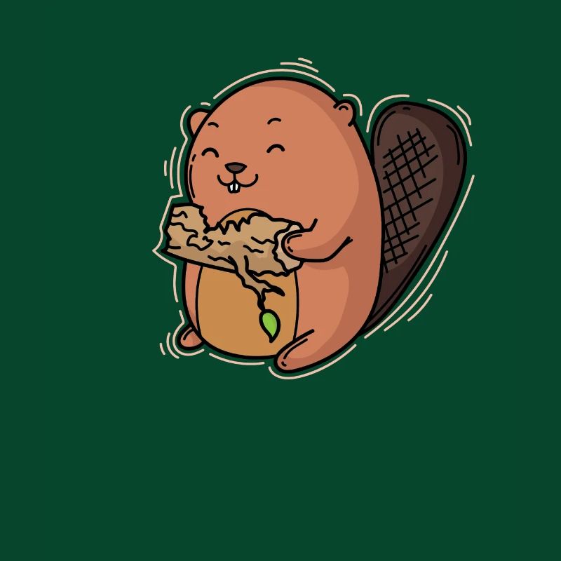 Beaver eats a tree trunk