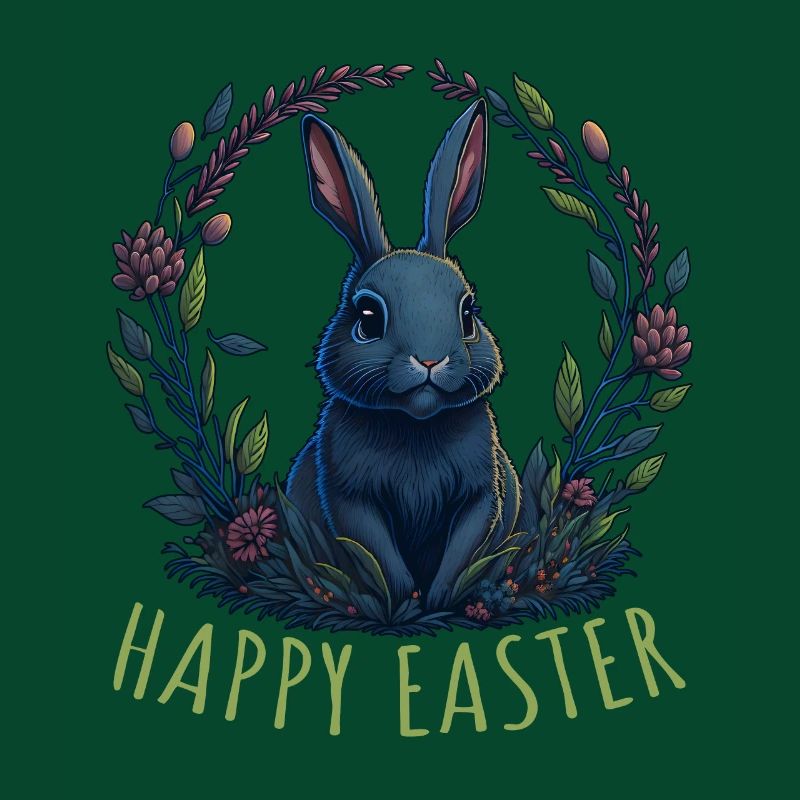 Rabbit with Easter eggs & spring flowers Easter