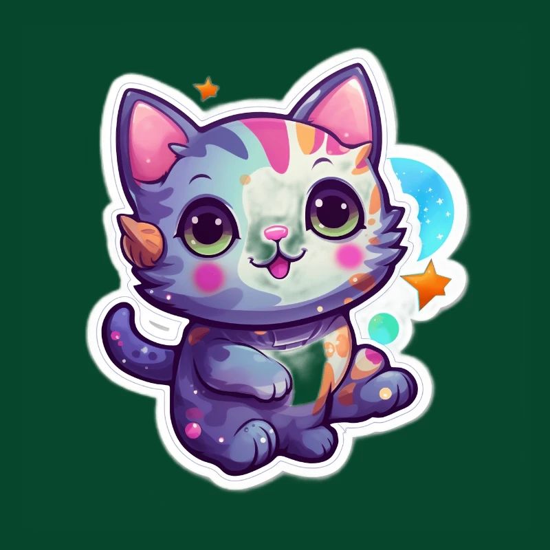 Mignon chat de dessin animé flottant dans l’espace