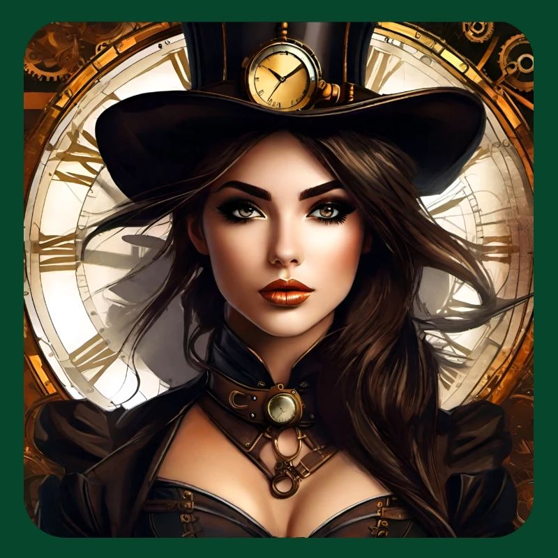 Ragazza steampunk sexy con cappello e orologio