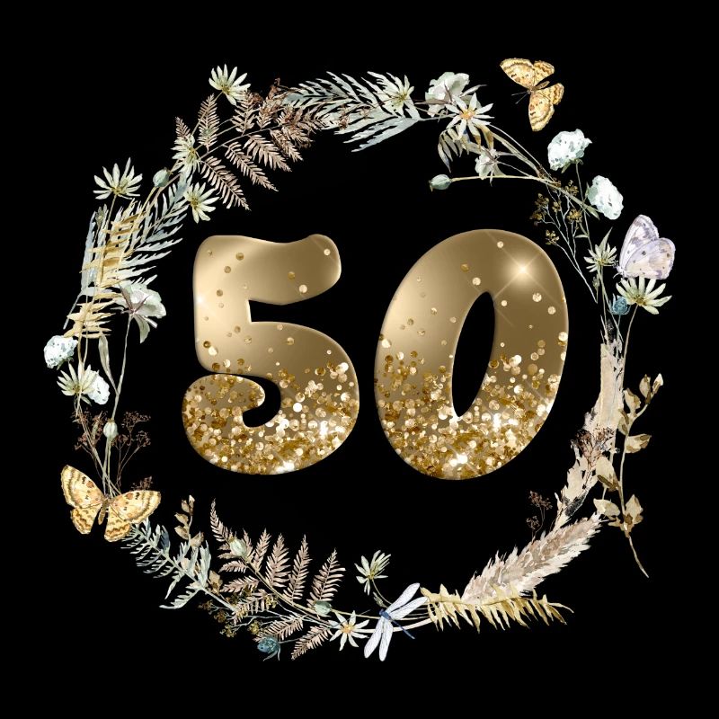 Number 50, glitter, boho wreath, customizable