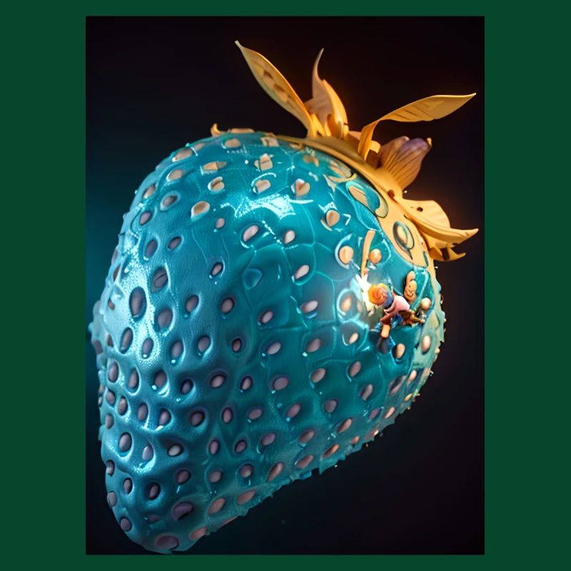 Strawberry, technical, high-tech, illustration, blue