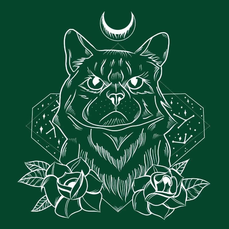 Halloween horror cat traditional tattoo linework