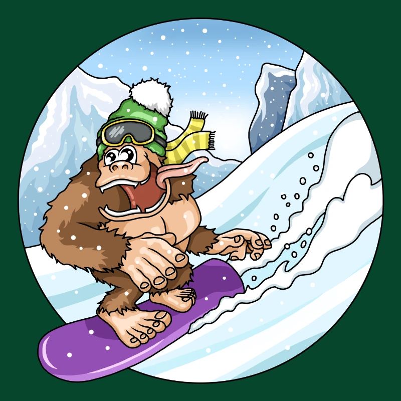Cute Gorilla While Snowboarding Snow Landscape