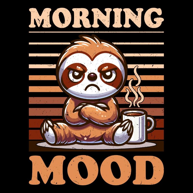Grumpy Sloth With Coffee Morning Mood